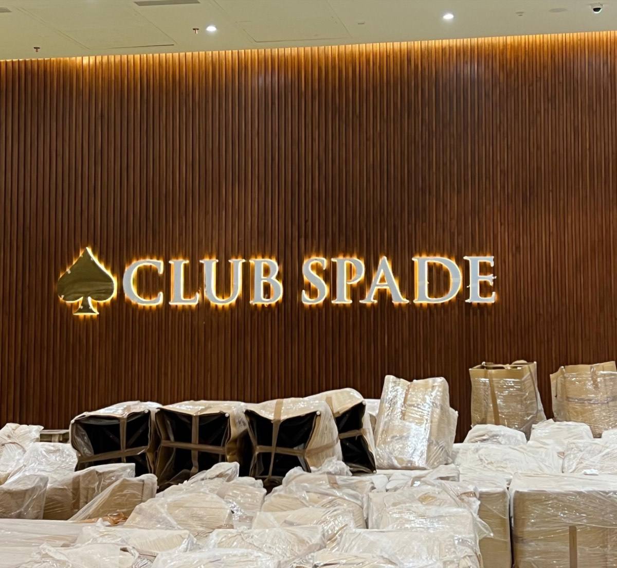 Club Spade backlit gold lettering