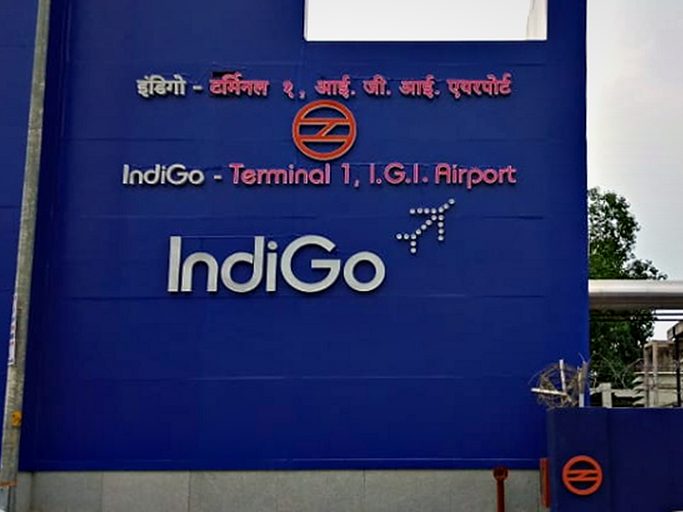 ACP board signage on the IndiGo terminal facade by SARA Enterprises